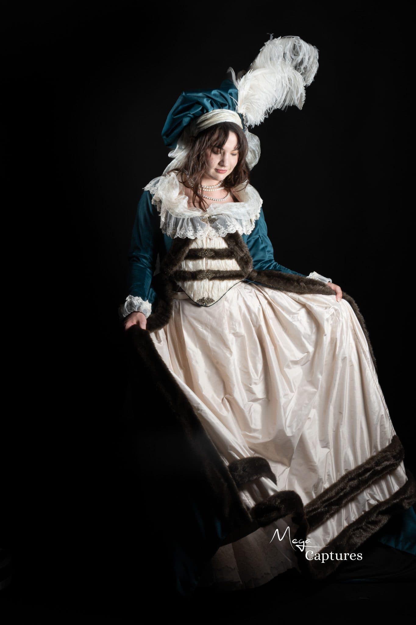 Costume portrait recreating Vigee Le Brun's Marie Antoinette, for designer Swe Garcia