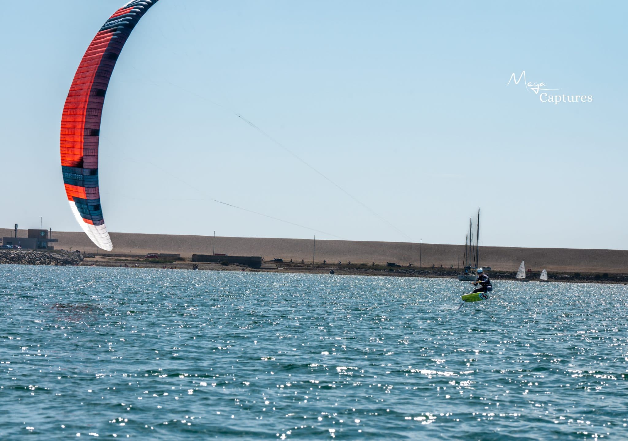 Kite foiling on the South Coast, photographed by Megan Farrer